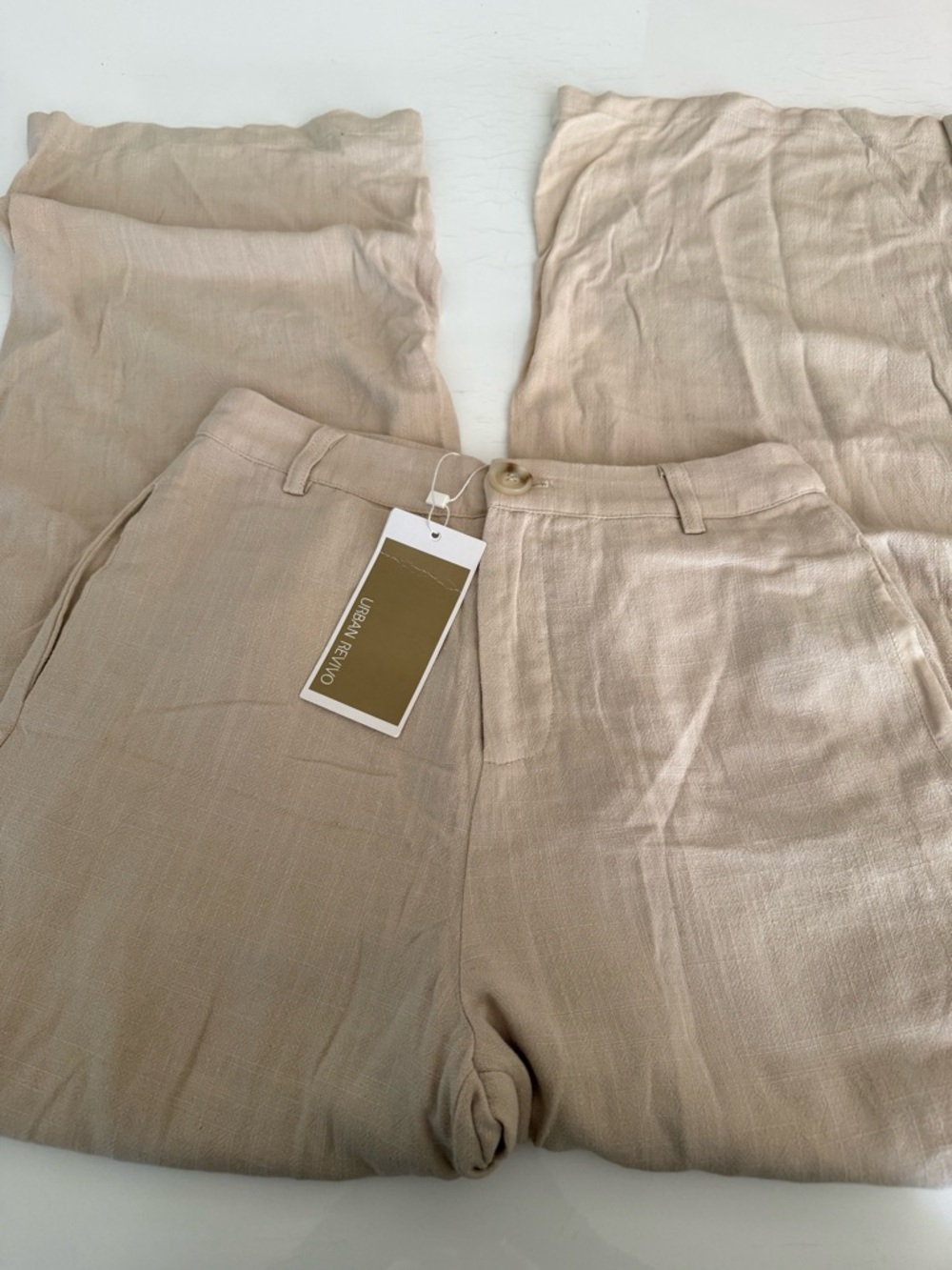 Light Beige Wide-Leg linen Pants